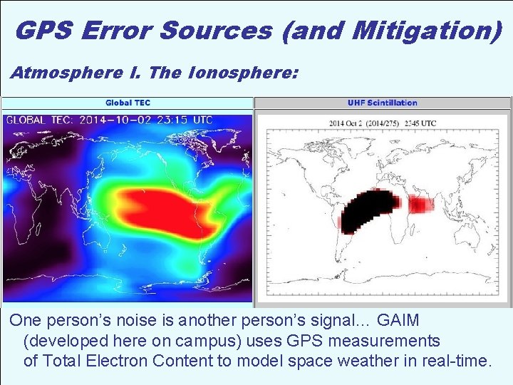 GPS Error Sources (and Mitigation) Atmosphere I. The Ionosphere: One person’s noise is another