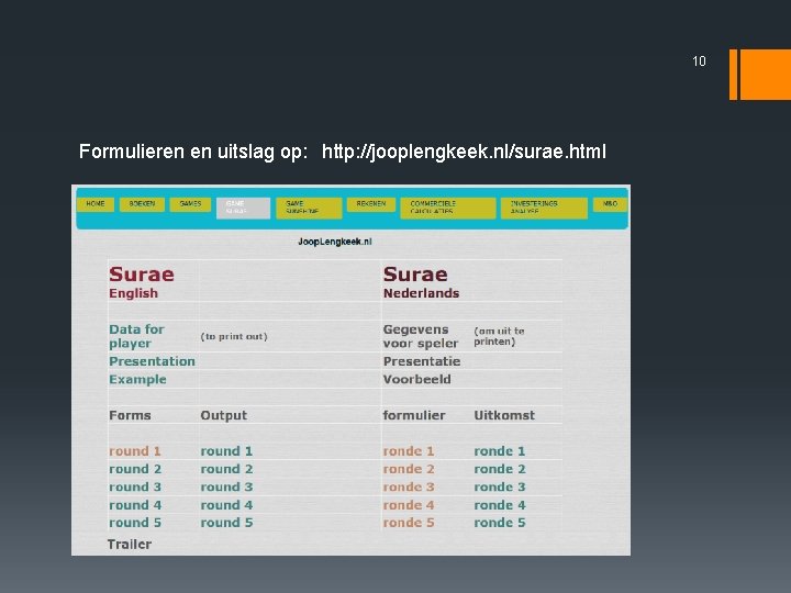 10 Formulieren en uitslag op: http: //jooplengkeek. nl/surae. html 