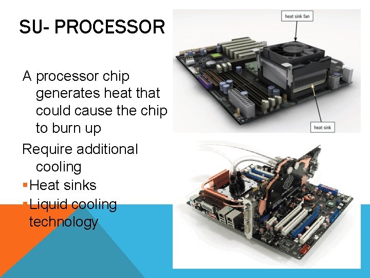 SU- PROCESSOR A processor chip generates heat that could cause the chip to burn SU- PROCESSOR A processor chip generates heat that could cause the chip to burn