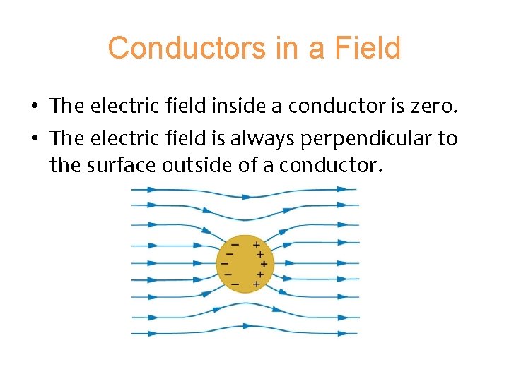 Conductors in a Field • The electric field inside a conductor is zero. •