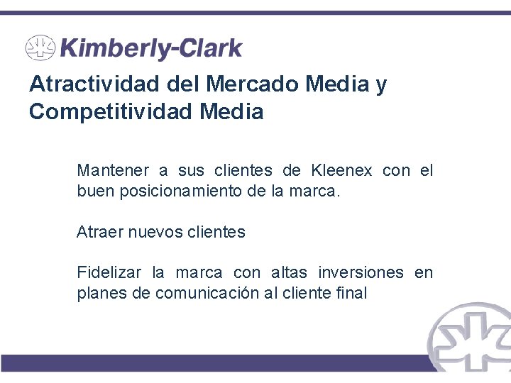 Atractividad del Mercado Media y Competitividad Media Mantener a sus clientes de Kleenex con