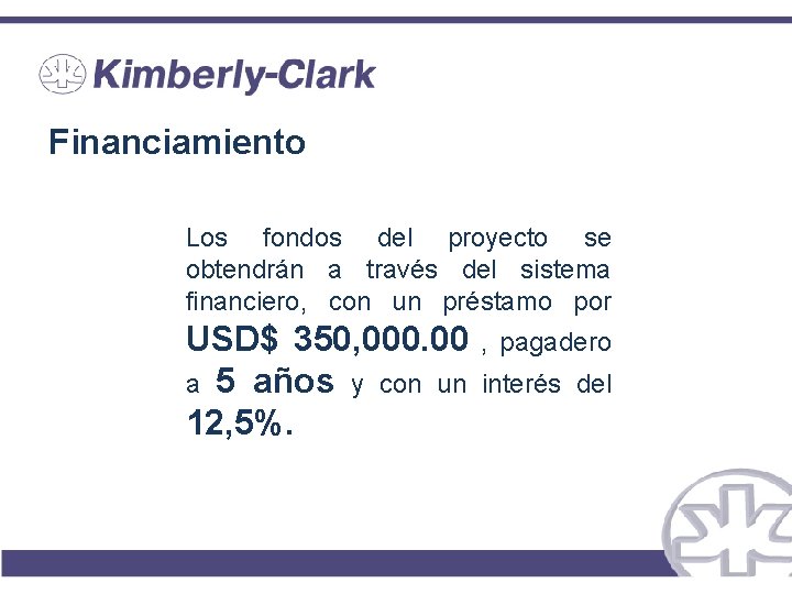 Financiamiento Los fondos del proyecto se obtendrán a través del sistema financiero, con un