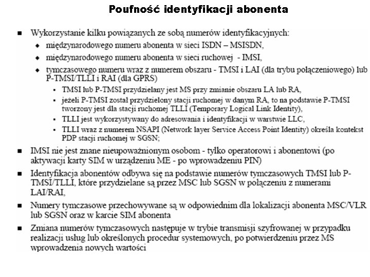 Poufność identyfikacji abonenta 