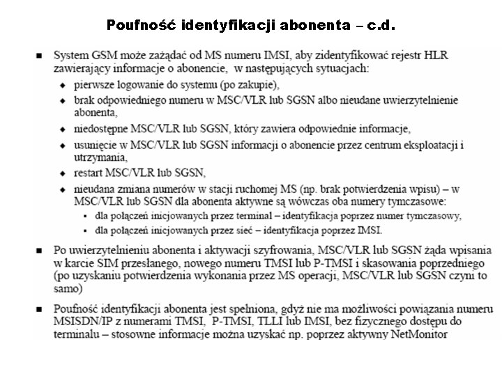 Poufność identyfikacji abonenta – c. d. 