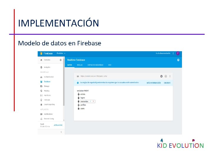 IMPLEMENTACIÓN Modelo de datos en Firebase 