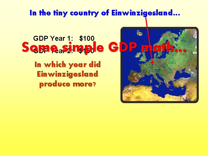 In the tiny country of Einwinzigesland… GDP Year 1: $100 Some GDP math… GDP