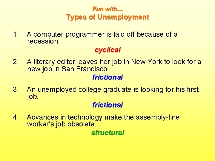 Fun with… Types of Unemployment 1. A computer programmer is laid off because of