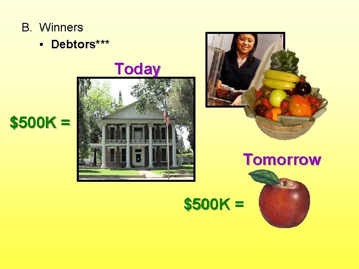 B. Winners • Debtors*** Today $500 K = Tomorrow $500 K = 