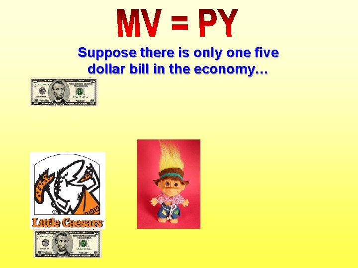Suppose there is only one five dollar bill in the economy… M = $5