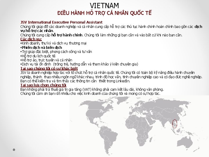 VIETNAM ĐIỀU HÀNH HỖ TRỢ CÁ NH N QUỐC TẾ JSV International Executive Personal