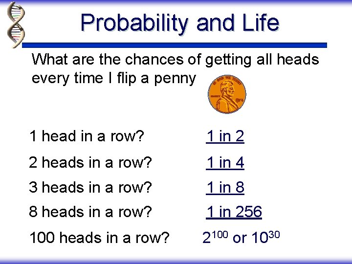 Probability and Life What are the chances of getting all heads every time I
