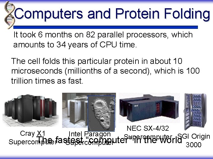 Computers and Protein Folding It took 6 months on 82 parallel processors, which amounts