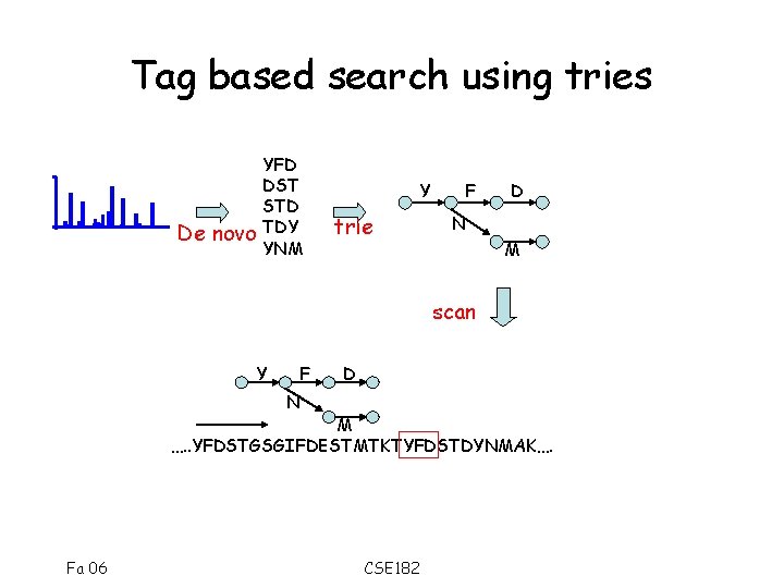 Tag based search using tries De novo YFD DST STD TDY YNM Y trie