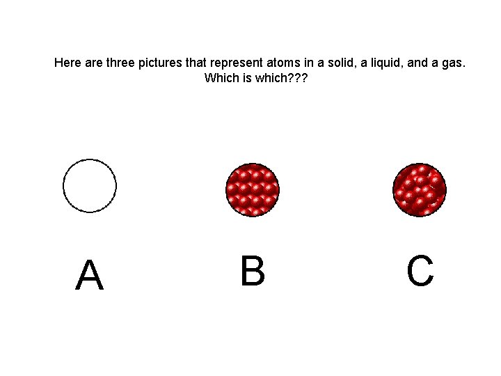 Here are three pictures that represent atoms in a solid, a liquid, and a Here are three pictures that represent atoms in a solid, a liquid, and a