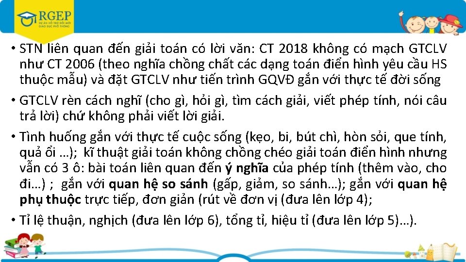  • STN liên quan đến giải toán có lời văn: CT 2018 không