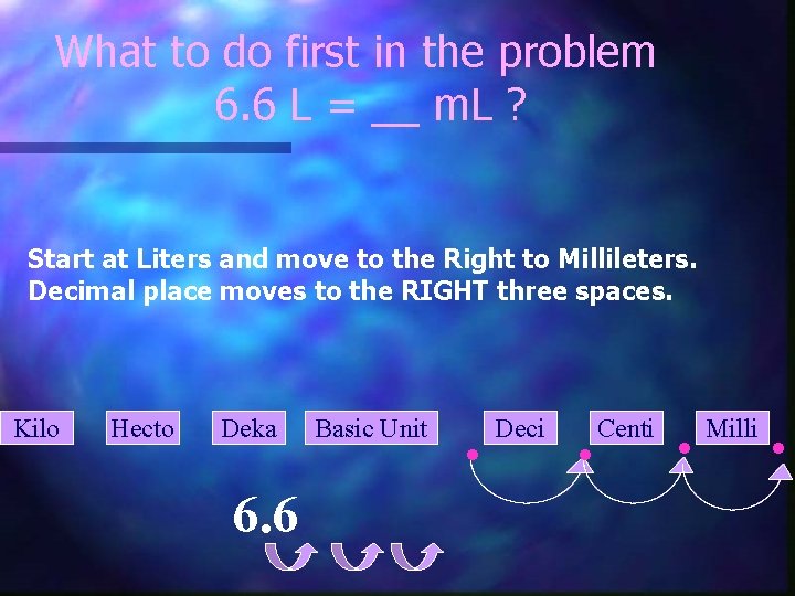 What to do first in the problem 6. 6 L = __ m. L