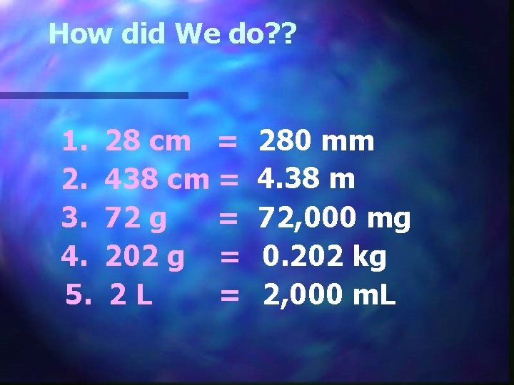 How did We do? ? 1. 2. 3. 4. 5. 28 cm = 438