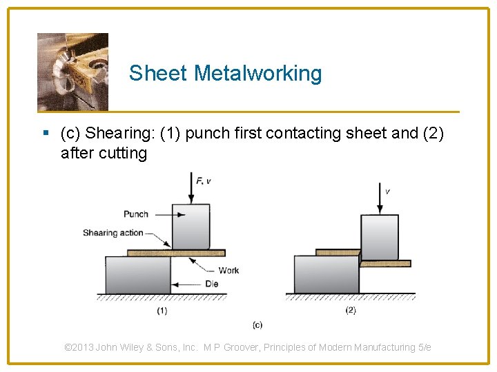 Sheet Metalworking § (c) Shearing: (1) punch first contacting sheet and (2) after cutting