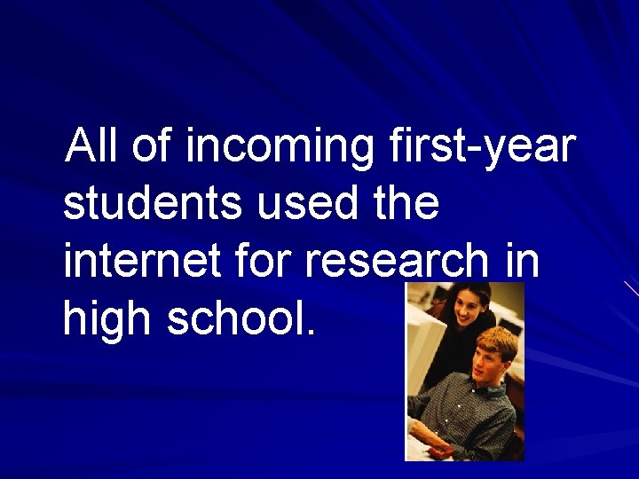 All of incoming first-year students used the internet for research in high school. 