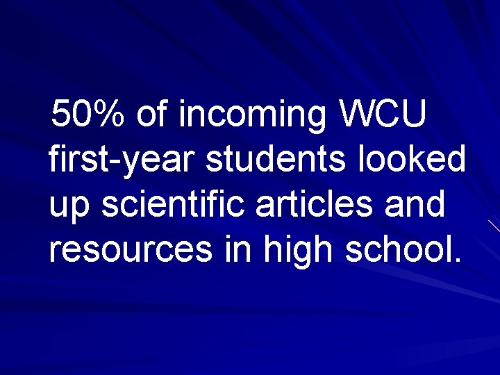 50% of incoming WCU first-year students looked up scientific articles and resources in high