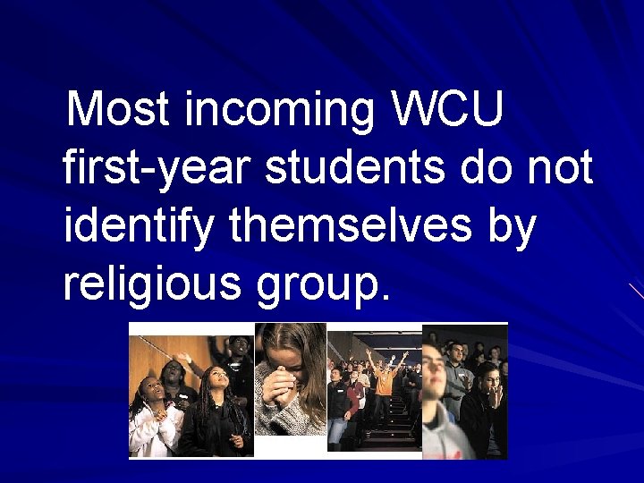 Most incoming WCU first-year students do not identify themselves by religious group. 