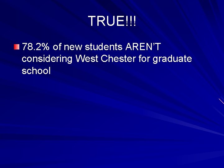 TRUE!!! 78. 2% of new students AREN’T considering West Chester for graduate school 