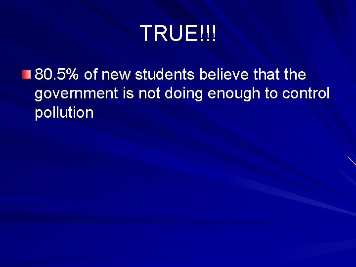 TRUE!!! 80. 5% of new students believe that the government is not doing enough