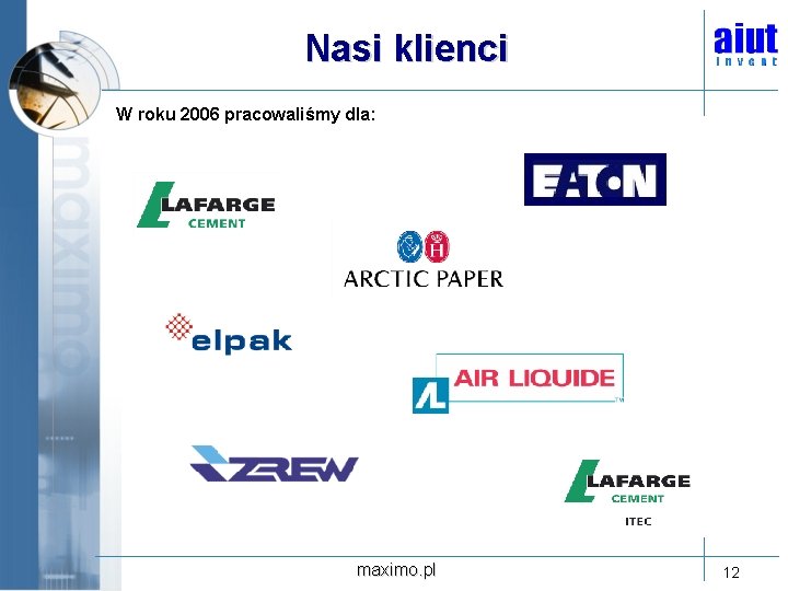 Nasi klienci W roku 2006 pracowaliśmy dla: maximo. pl 12 