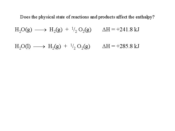 Does the physical state of reactions and products affect the enthalpy? H 2 O(g)