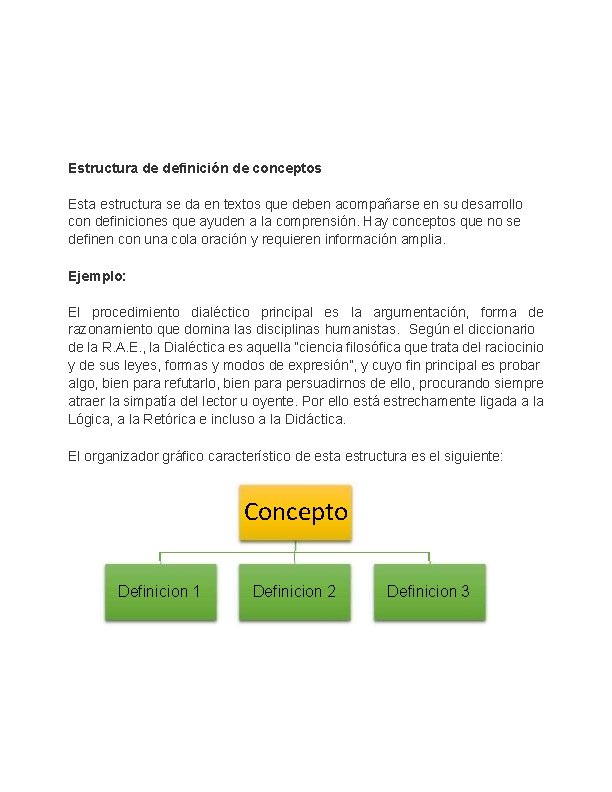 Estructura de definición de conceptos Esta estructura se da en textos que deben acompañarse