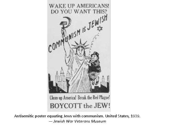 Antisemitic poster equating Jews with communism. United States, 1939. — Jewish War Veterans Museum