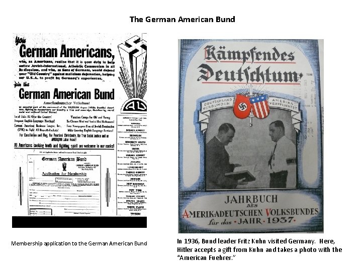 The German American Bund Membership application to the German American Bund In 1936, Bund