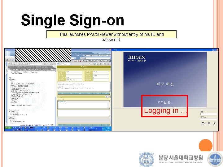 Single Sign-on This launches PACS viewer without entry of his ID and password, Logging