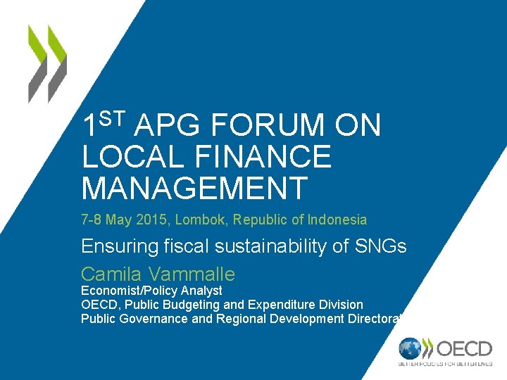 ST 1 APG FORUM ON LOCAL FINANCE MANAGEMENT 7 -8 May 2015, Lombok, Republic