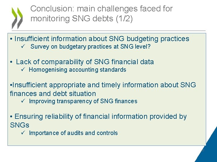 Conclusion: main challenges faced for monitoring SNG debts (1/2) • Insufficient information about SNG