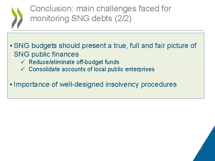 Conclusion: main challenges faced for monitoring SNG debts (2/2) • SNG budgets should present