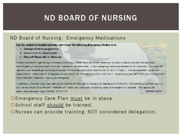 ND BOARD OF NURSING ND Board of Nursing: Emergency Medications Updated 11/14 Emergency Care