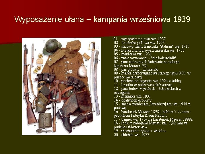 Wyposażenie ułana – kampania wrześniowa 1939 01 - rogatywka polowa wz. 1937 02 -