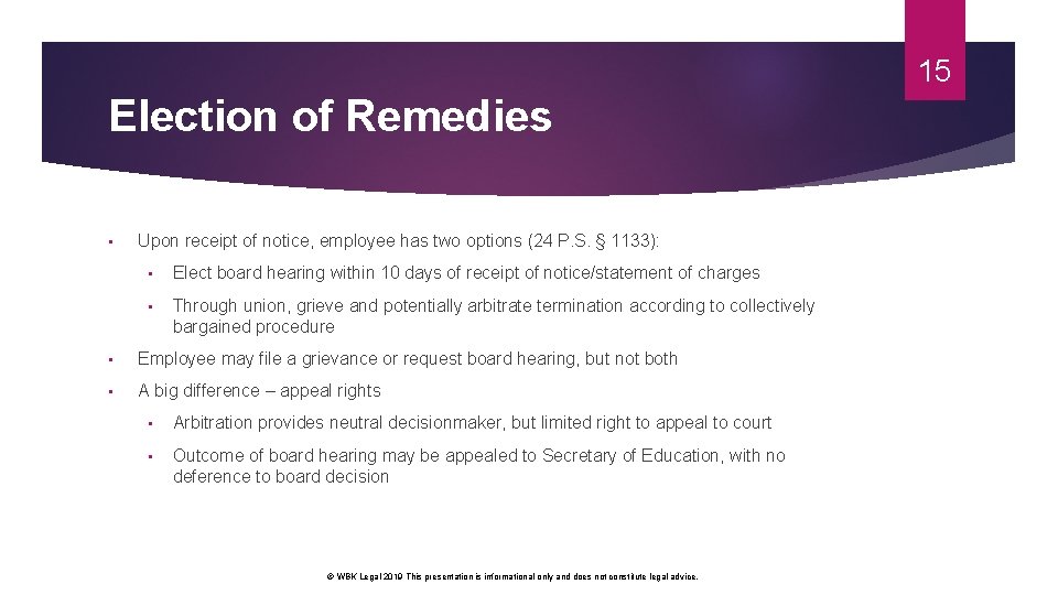 15 Election of Remedies • Upon receipt of notice, employee has two options (24 15 Election of Remedies • Upon receipt of notice, employee has two options (24