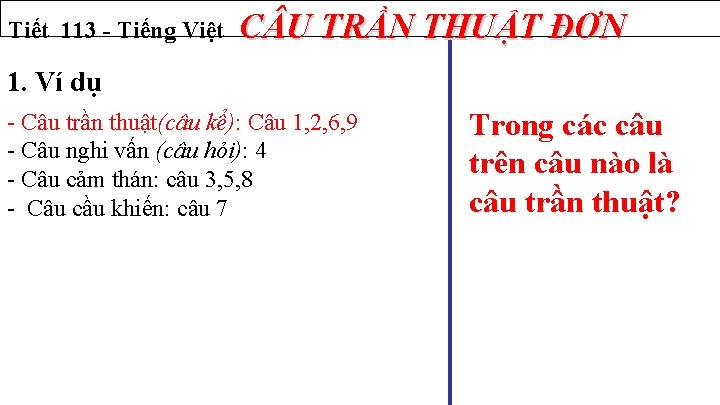 Tiết 113 - Tiếng Việt C U TRẦN THUẬT ĐƠN 1. Ví dụ -