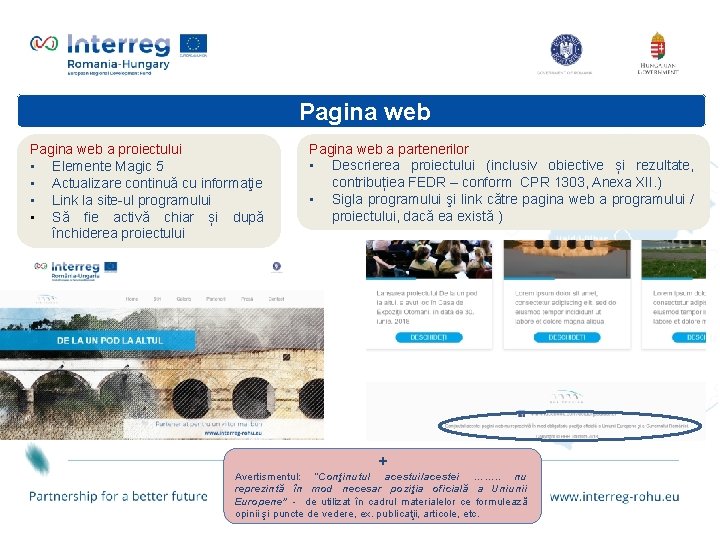 Pagina web a proiectului • Elemente Magic 5 • Actualizare continuă cu informaţie •