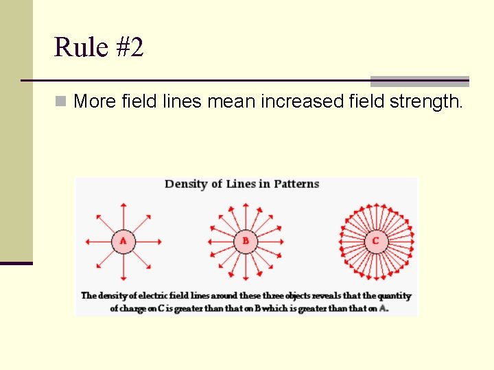 Rule #2 n More field lines mean increased field strength. 