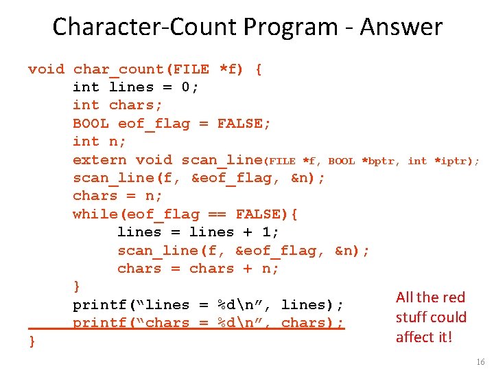 Character-Count Program - Answer void char_count(FILE *f) { int lines = 0; int chars;