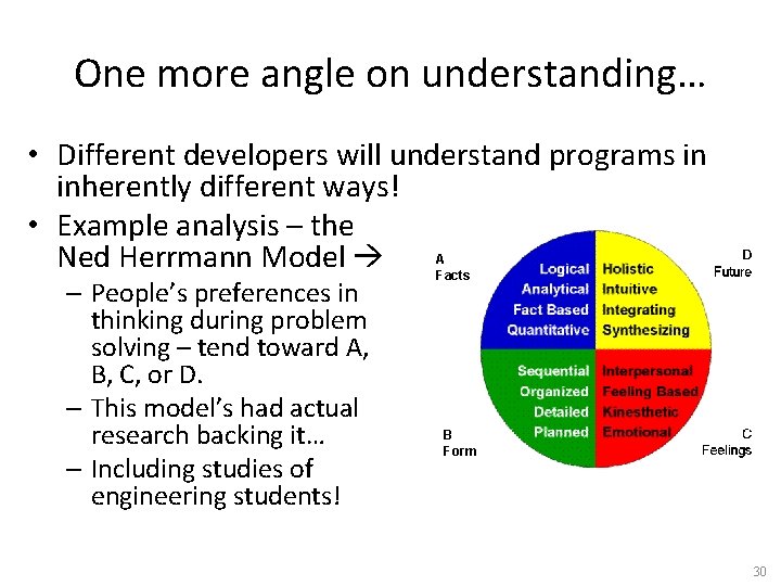 One more angle on understanding… • Different developers will understand programs in inherently different