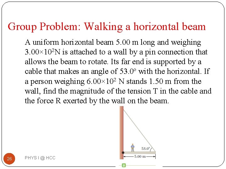 Group Problem: Walking a horizontal beam A uniform horizontal beam 5. 00 m long