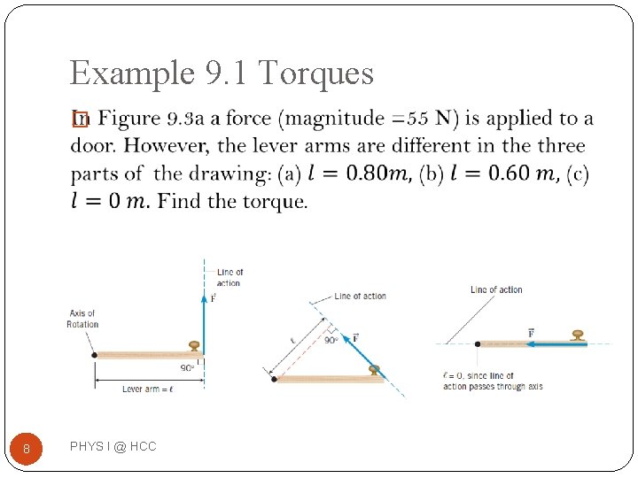 Example 9. 1 Torques � 8 PHYS I @ HCC 