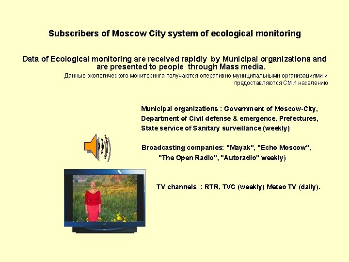 Subscribers of Moscow City system of ecological monitoring Data of Ecological monitoring are received