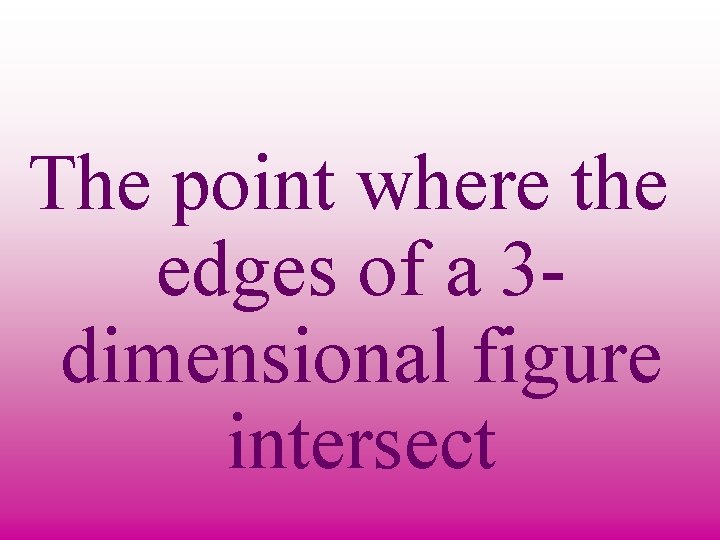 The point where the edges of a 3 dimensional figure intersect 
