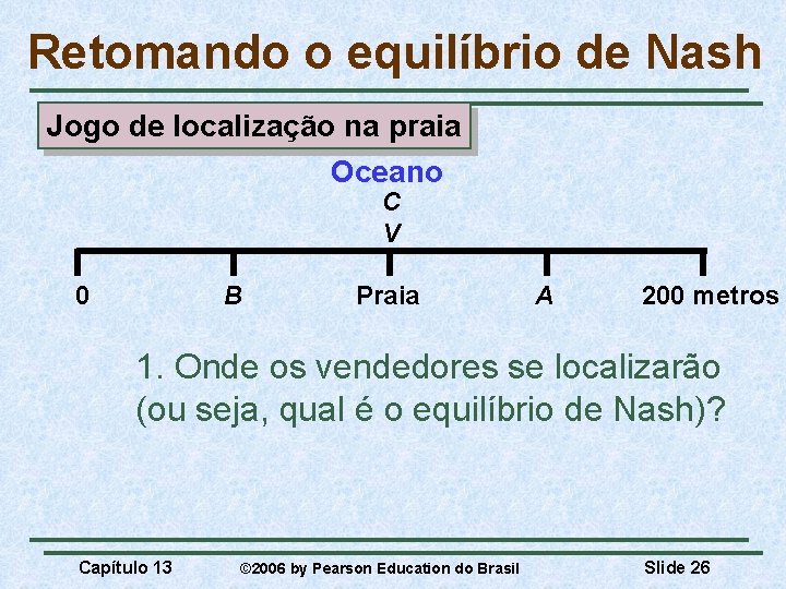 Retomando o equilíbrio de Nash Jogo de localização na praia Oceano C V 0