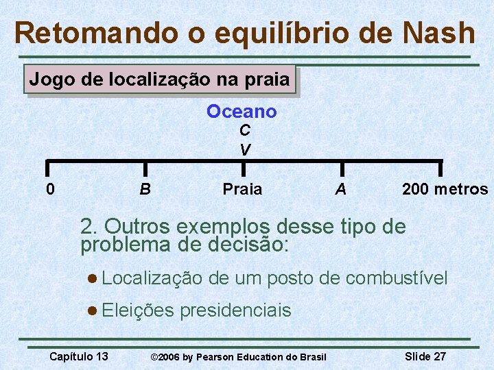 Retomando o equilíbrio de Nash Jogo de localização na praia Oceano C V 0